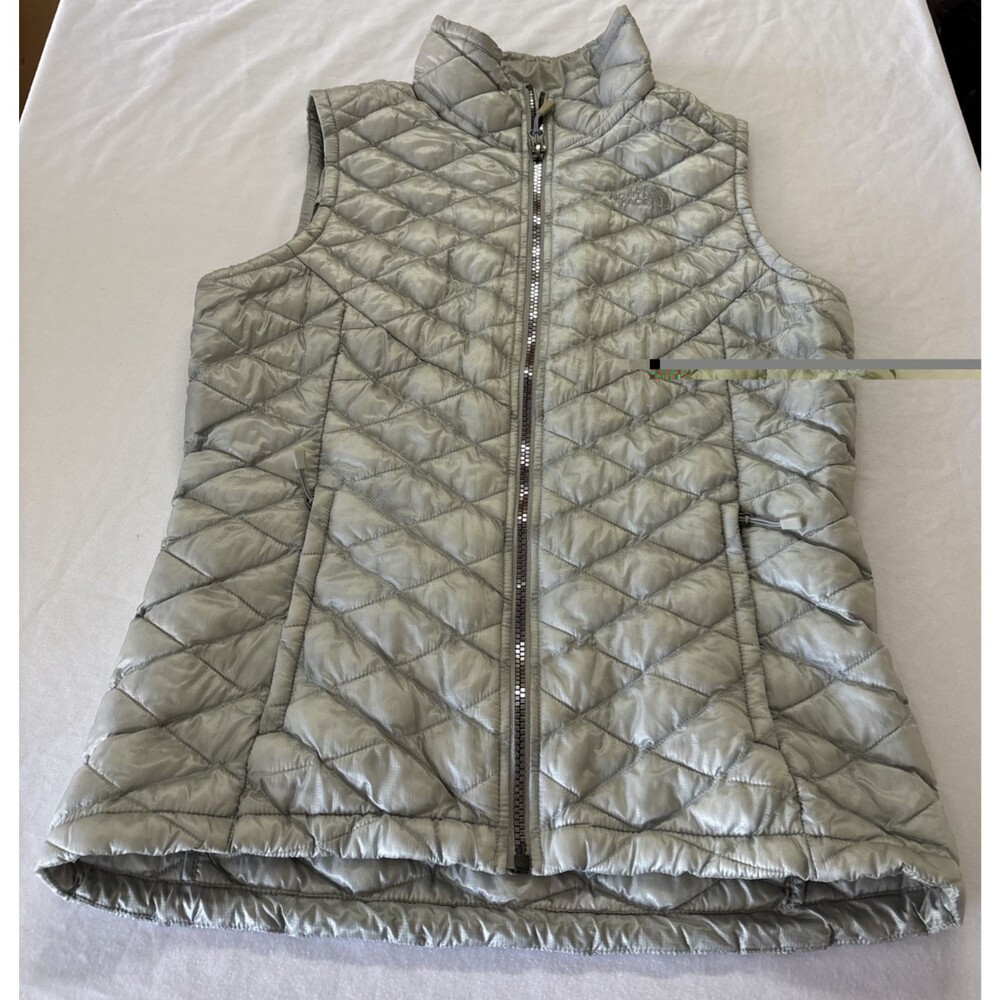 The North Face ThermoBall Vest Womens Small Silver Gray Quilted Full Zip
